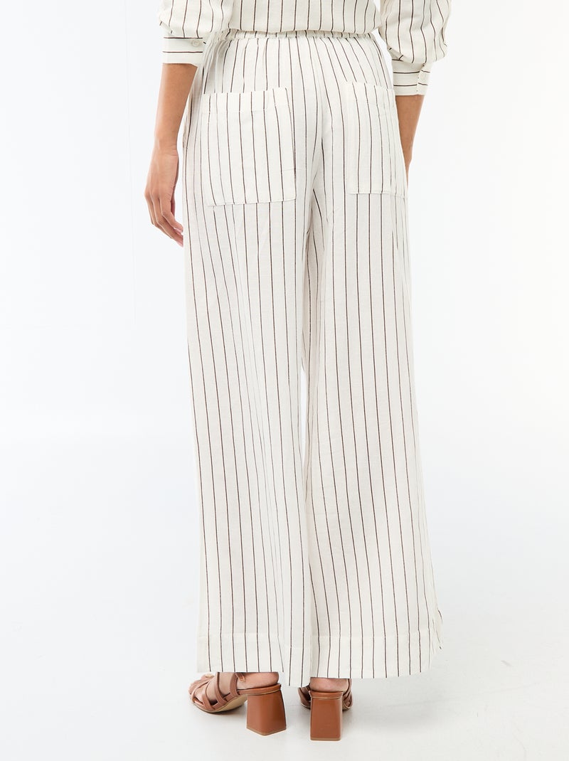 Pantalon palazzo en lin mélangé Blanc - Kiabi
