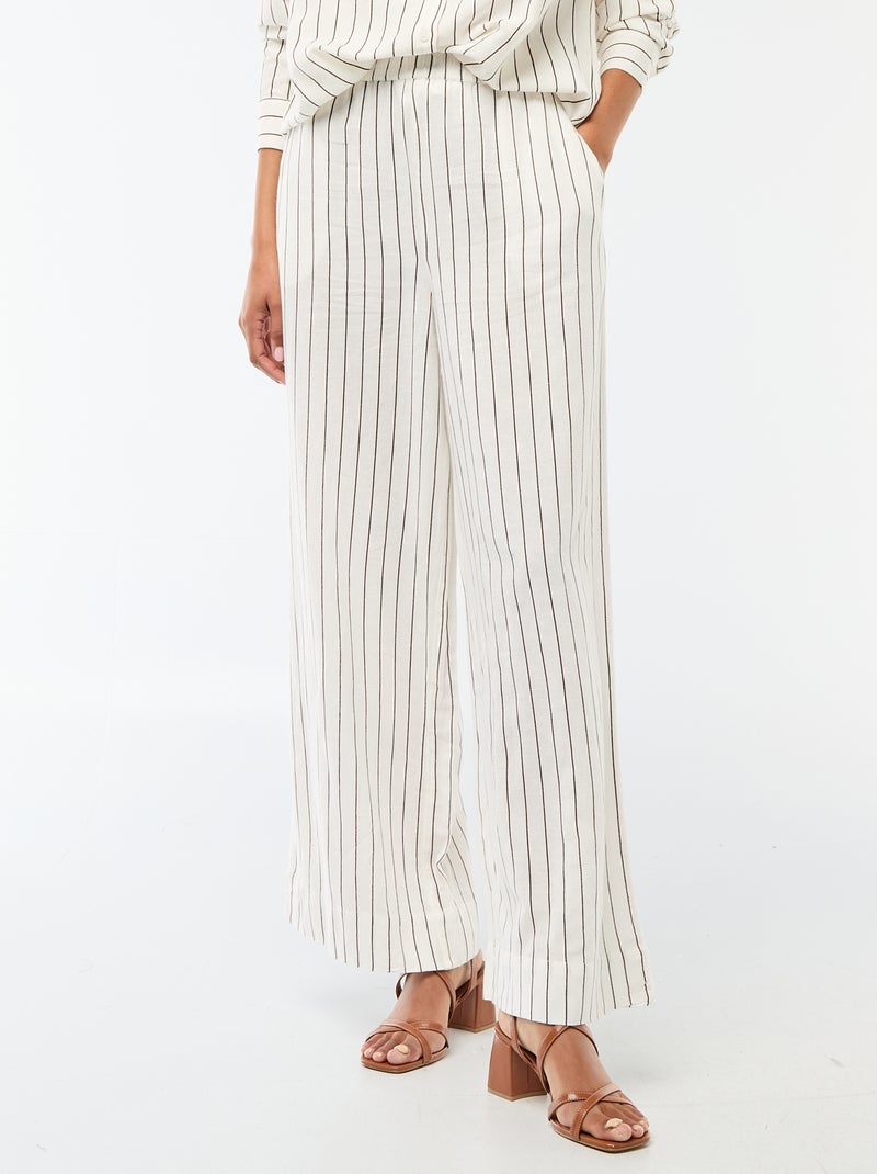 Pantalon palazzo en lin mélangé Blanc - Kiabi
