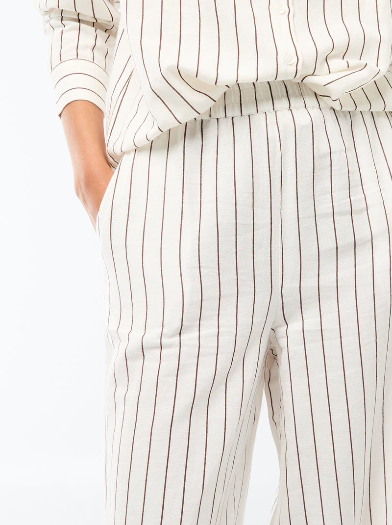Pantalon palazzo en lin mélangé Blanc - Kiabi