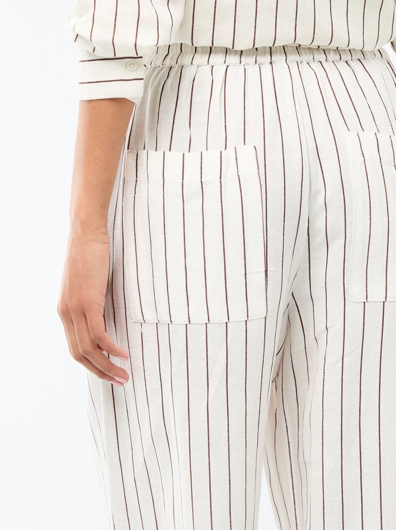 Pantalon palazzo en lin mélangé Blanc - Kiabi