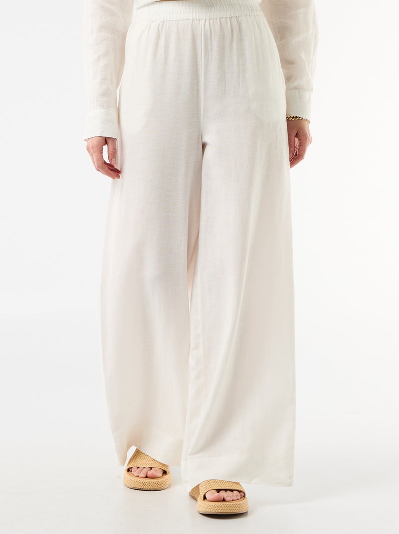 Pantalon palazzo en lin mélangé Blanc - Kiabi