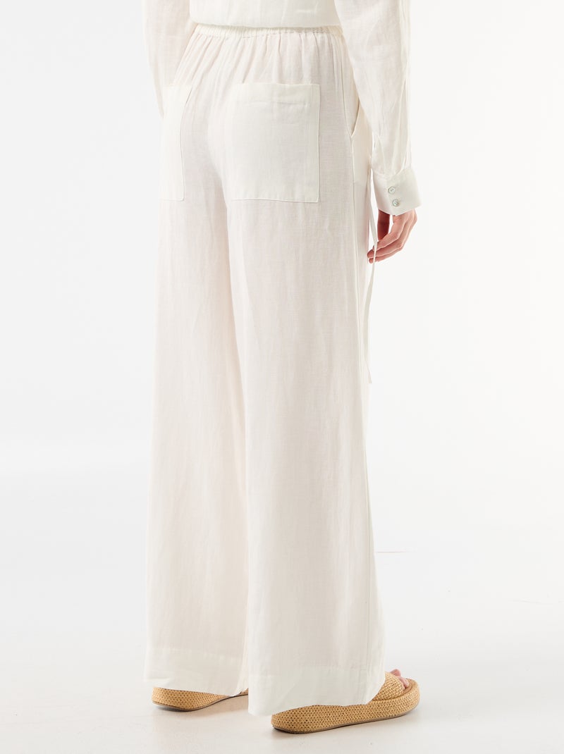 Pantalon palazzo en lin mélangé Blanc - Kiabi