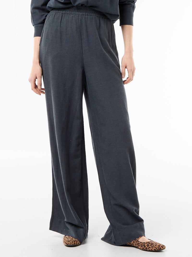 Pantalon palazzo en lin mélangé Bleu - Kiabi