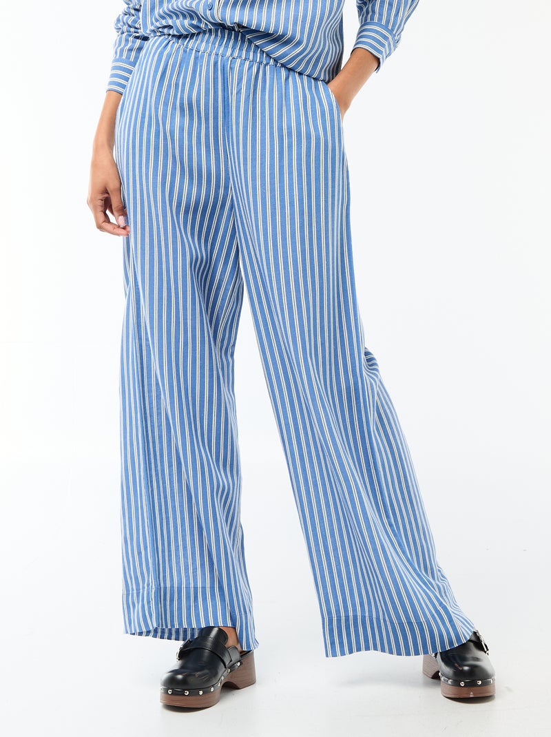 Pantalon palazzo en lin mélangé Bleu - Kiabi