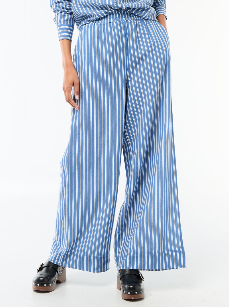 Pantalon palazzo en lin mélangé Bleu - Kiabi