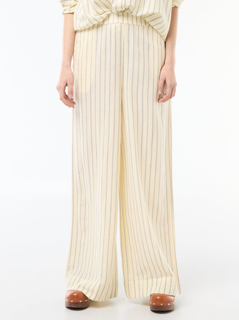 Pantalon palazzo en lin mélangé Jaune - Kiabi