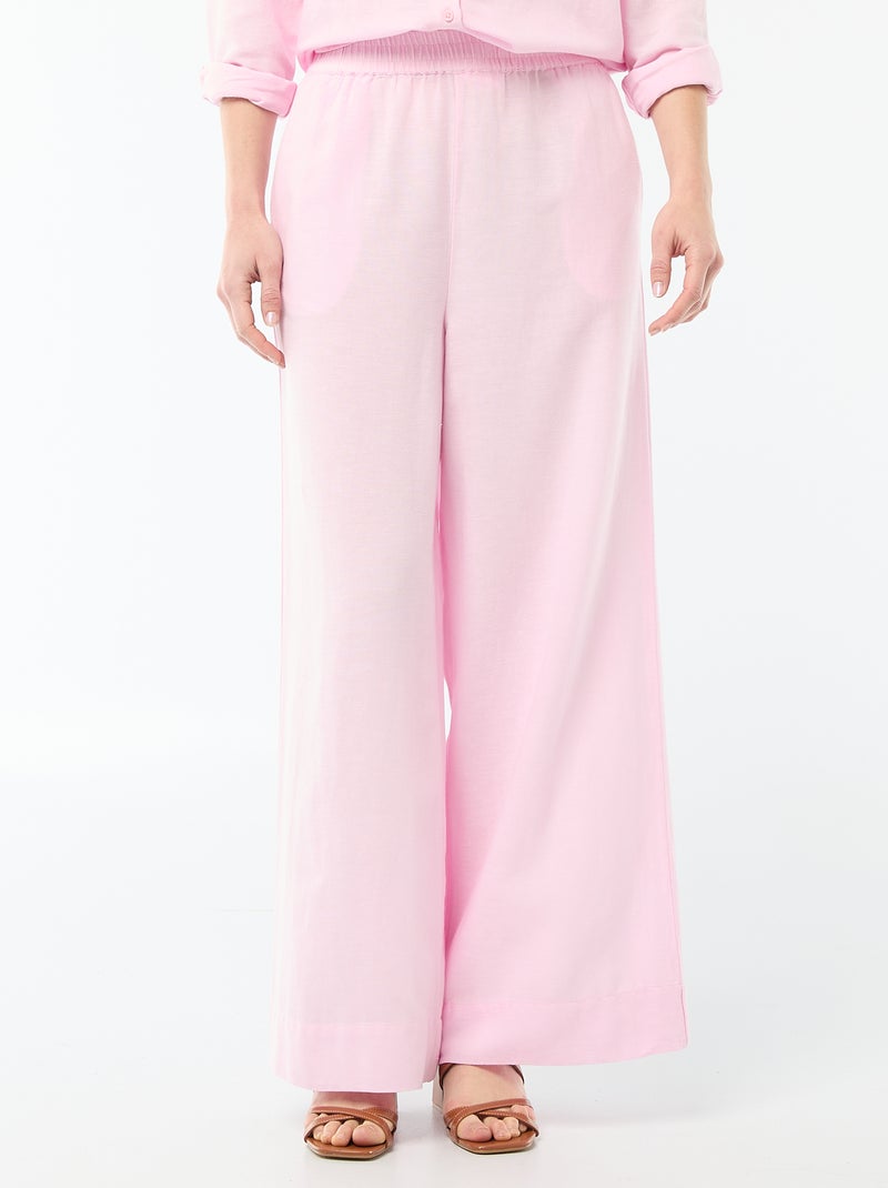 Pantalon palazzo en lin mélangé Rose - Kiabi