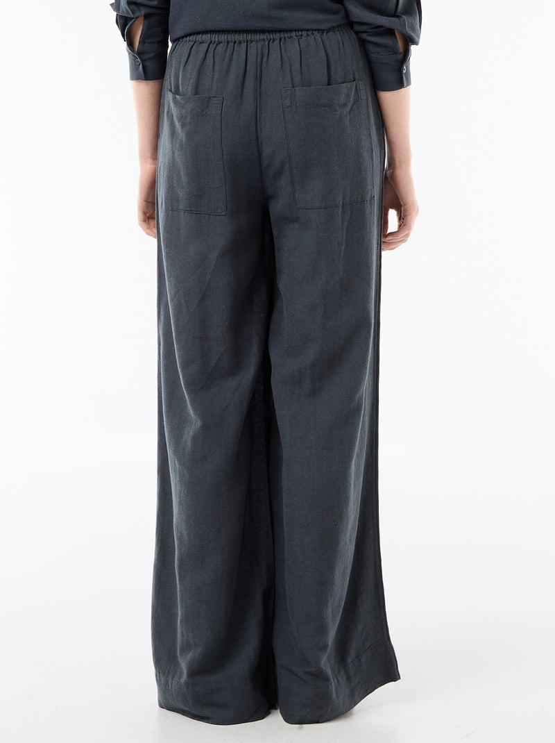 Pantalon Palazzo Femme en Lin Large Bleu - Kiabi