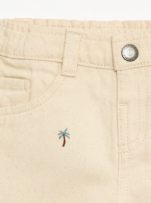 Pantalon paperbag brodé all-over en twill de coton - Kiabi