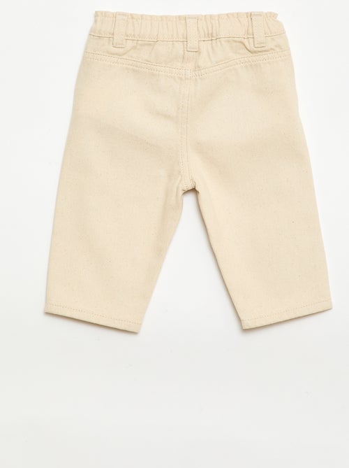 Pantalon paperbag brodé all-over en twill de coton - Kiabi