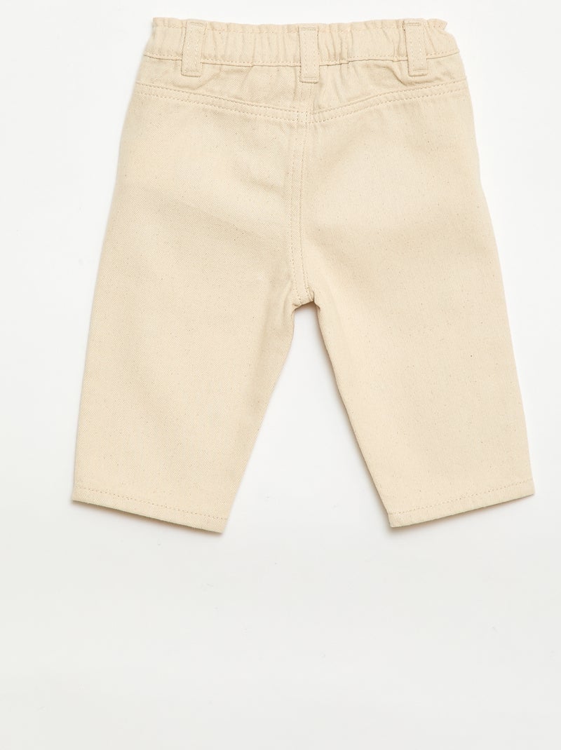 Pantalon paperbag brodé all-over en twill de coton Beige - Kiabi