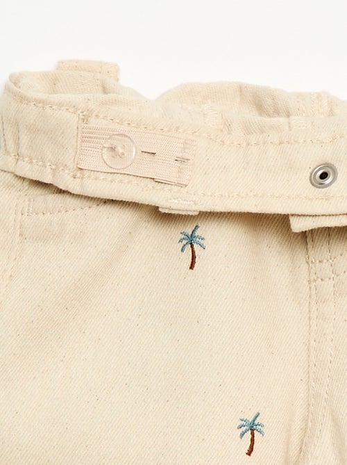 Pantalon paperbag brodé all-over en twill de coton - Kiabi