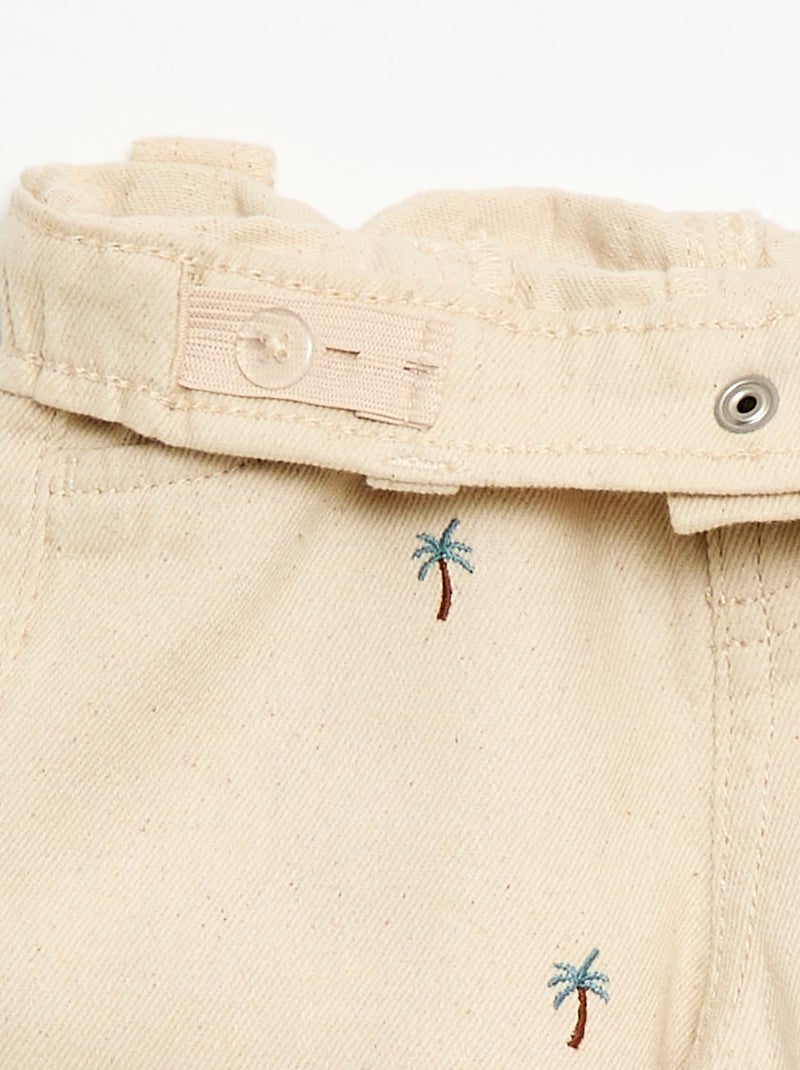 Pantalon paperbag brodé all-over en twill de coton Beige - Kiabi