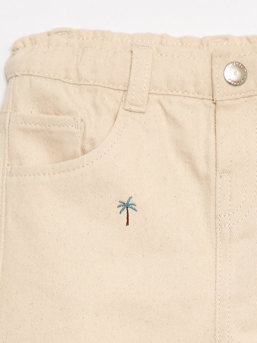 Pantalon paperbag brodé all-over en twill de coton - Kiabi