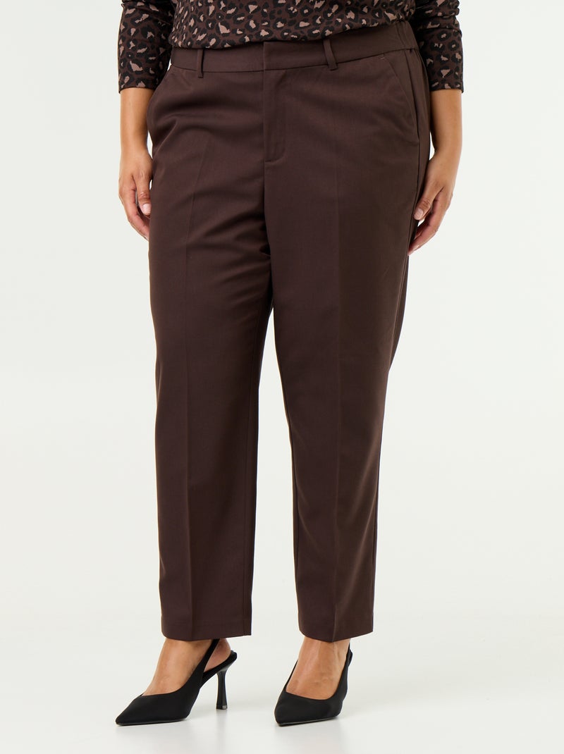 Pantalon pour femme en toile à coupe droite Marron - Kiabi