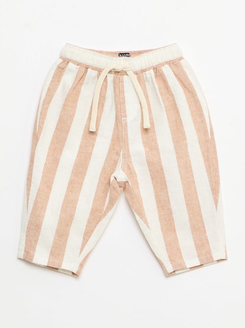 Pantalon taille haute en coton et lin - Kiabi