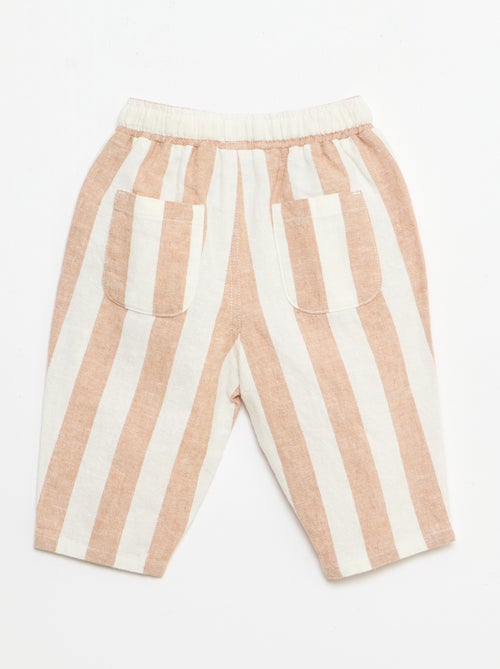 Pantalon taille haute en coton et lin - Kiabi