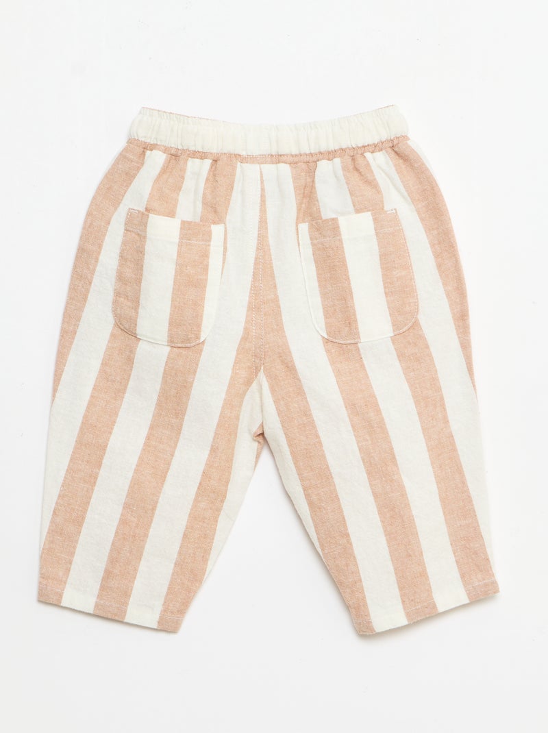 Pantalon taille haute en coton et lin Marron - Kiabi
