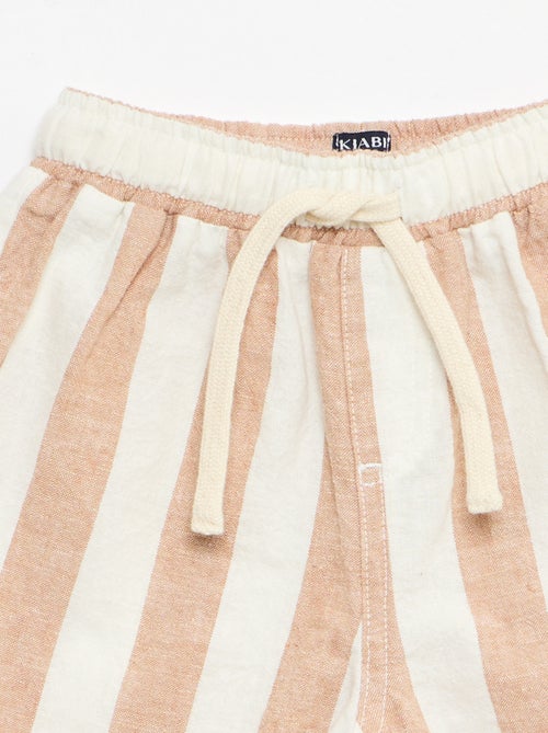 Pantalon taille haute en coton et lin - Kiabi