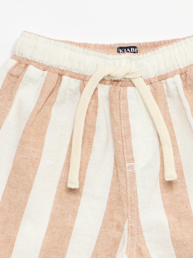 Pantalon taille haute en coton et lin Marron - Kiabi