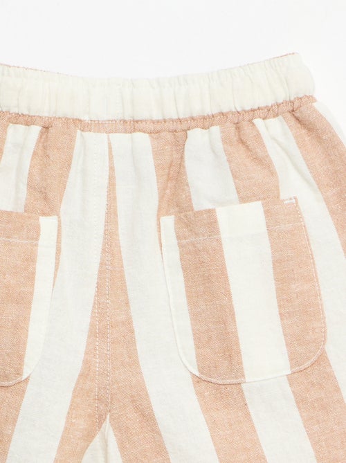 Pantalon taille haute en coton et lin - Kiabi