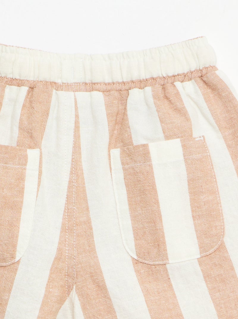 Pantalon taille haute en coton et lin Marron - Kiabi