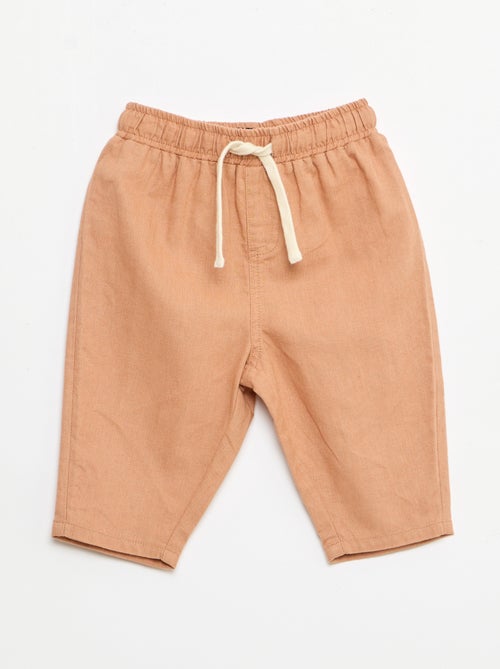 Pantalon taille haute en coton et lin - Kiabi