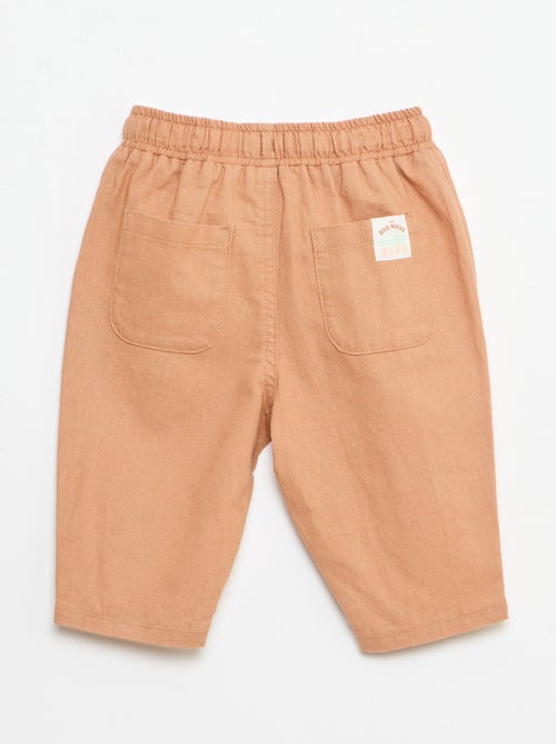 Pantalon taille haute en coton et lin - Kiabi