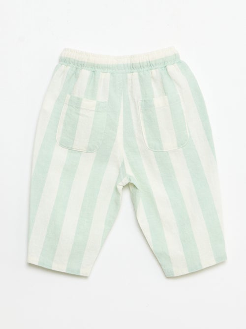 Pantalon taille haute en coton et lin - Kiabi