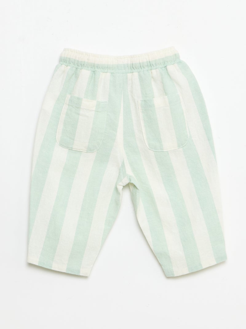 Pantalon taille haute en coton et lin Vert - Kiabi