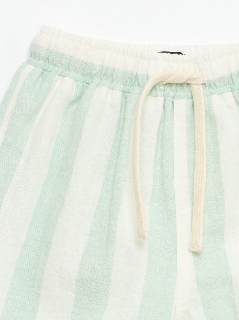 Pantalon taille haute en coton et lin Vert - Kiabi