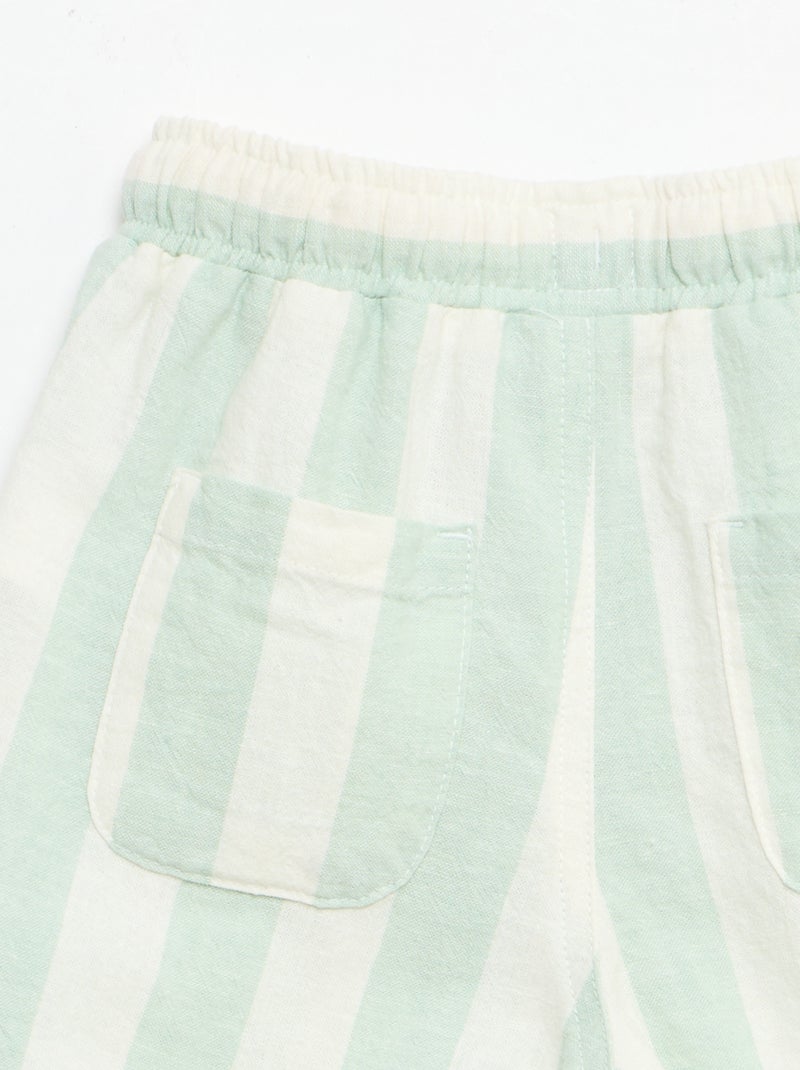 Pantalon taille haute en coton et lin Vert - Kiabi