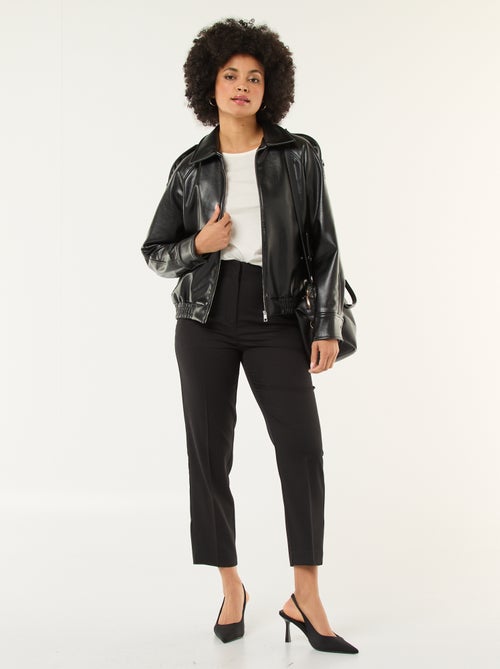 Pantalon uni à coupe droite et taille haute pour femme - Kiabi