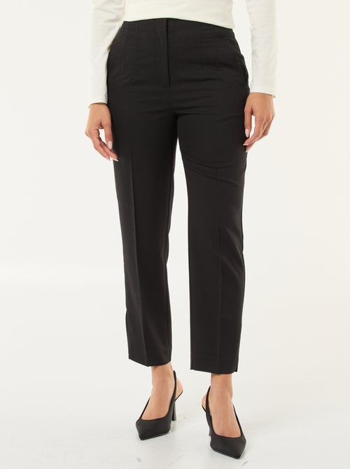 Pantalon uni à coupe droite et taille haute pour femme - Kiabi