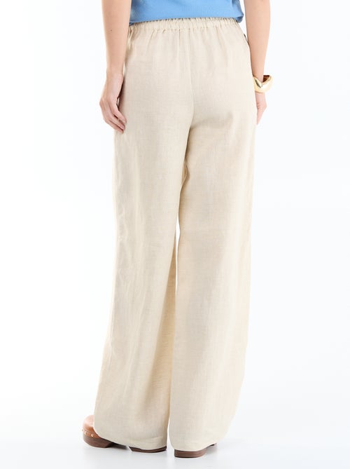 Pantalon uni en lin coupe large - Kiabi