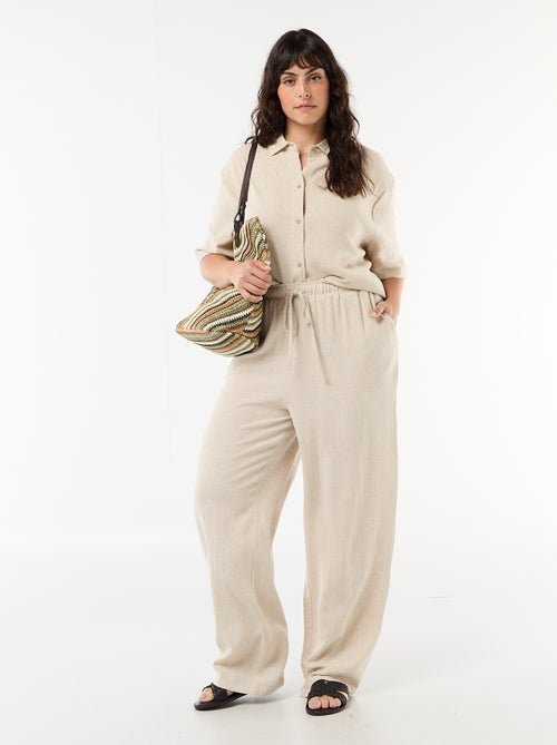 Pantalon uni en lin mélangé - Kiabi