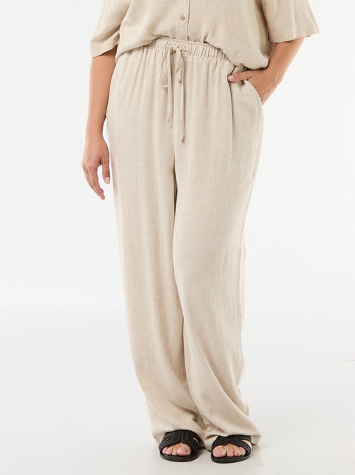 Pantalon uni en lin mélangé - Kiabi