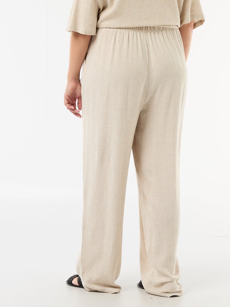 Pantalon uni en lin mélangé Beige - Kiabi