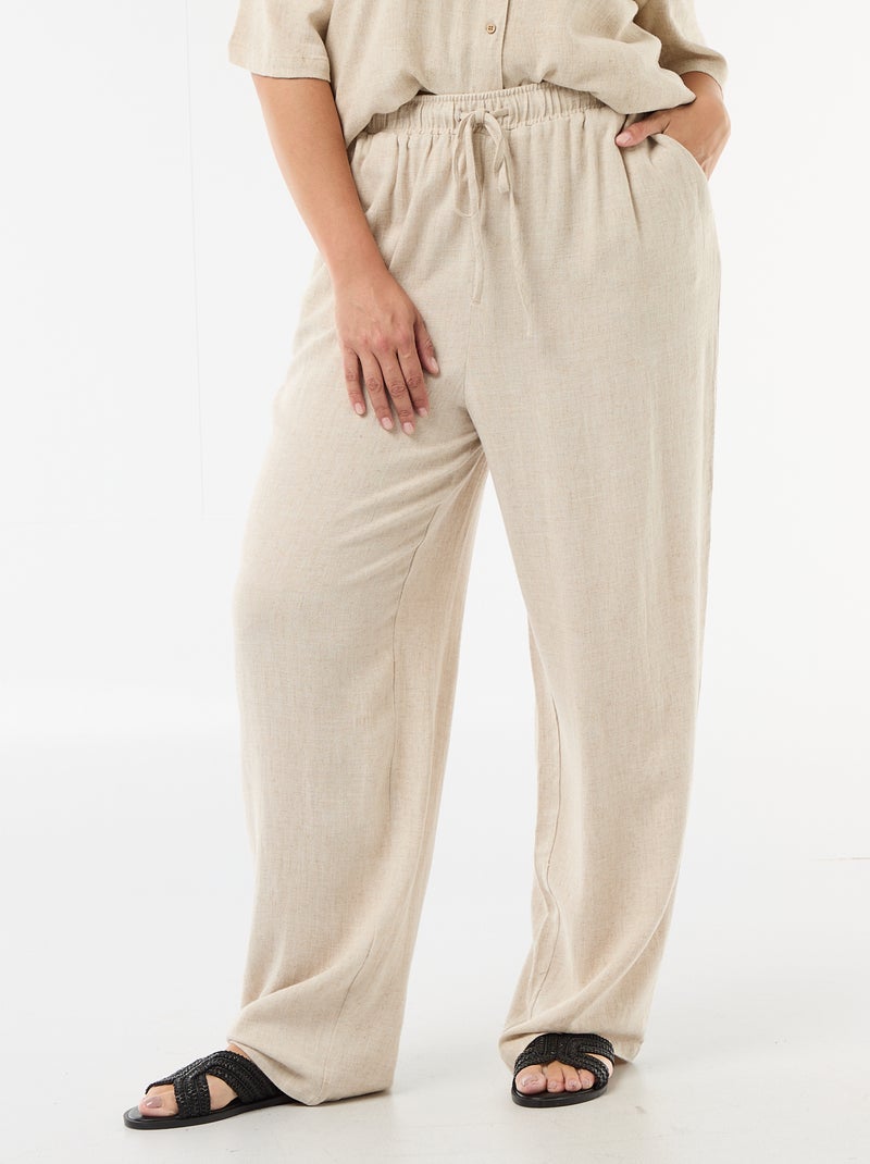 Pantalon uni en lin mélangé Beige - Kiabi
