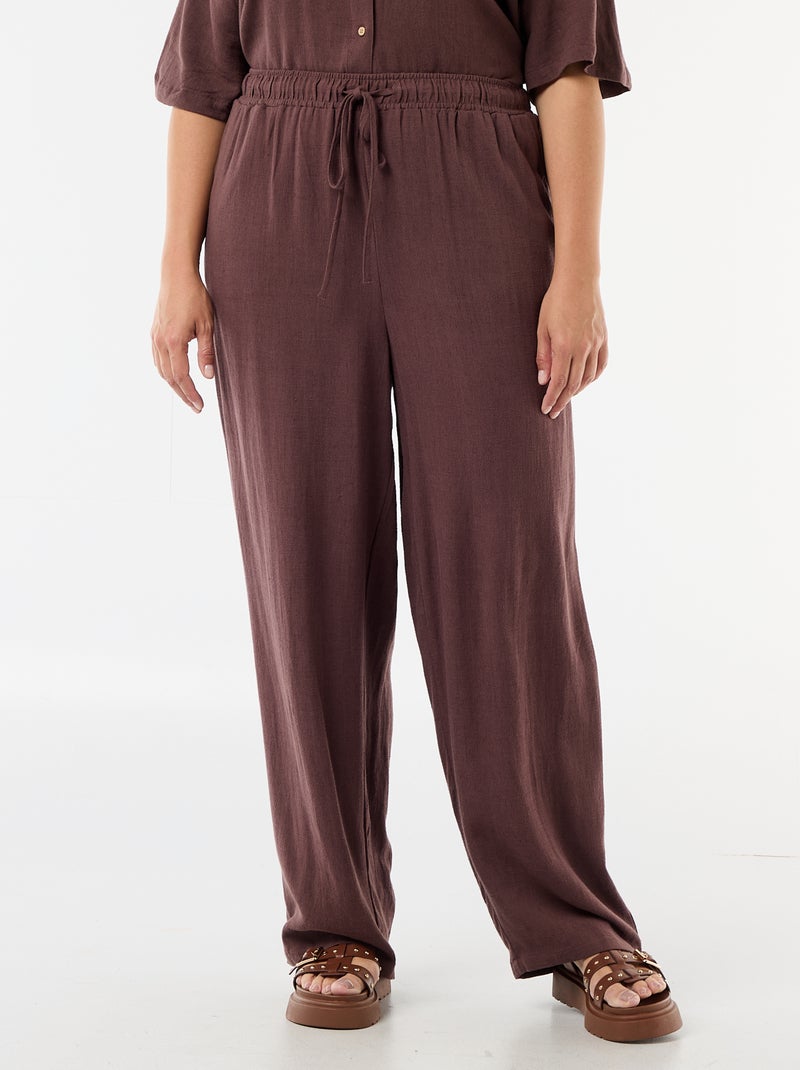 Pantalon uni en lin mélangé Marron - Kiabi