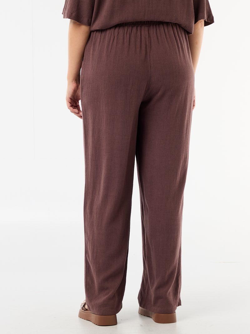 Pantalon uni en lin mélangé Marron - Kiabi