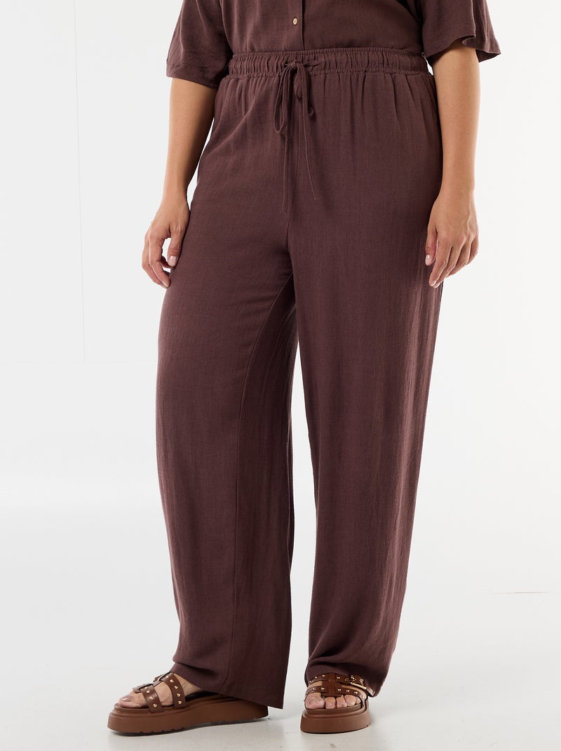 Pantalon uni en lin mélangé Marron - Kiabi