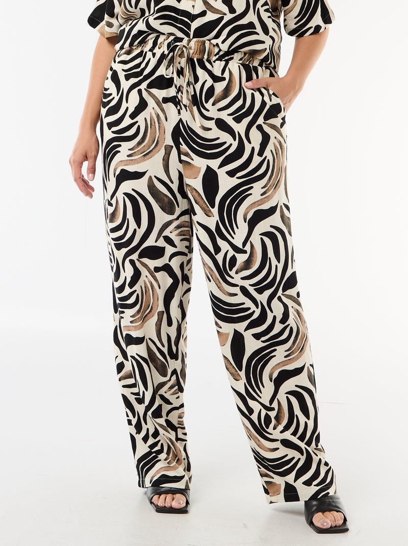 Pantalon uni en lin mélangé Noir - Kiabi