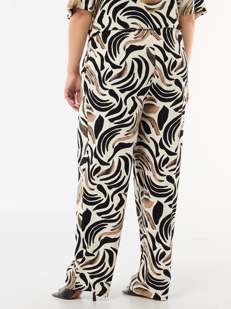 Pantalon uni en lin mélangé Noir - Kiabi