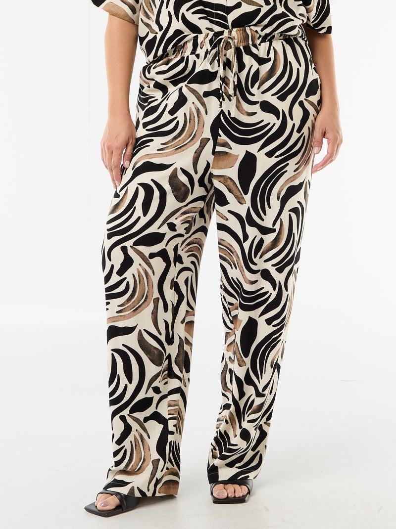 Pantalon uni en lin mélangé Noir - Kiabi