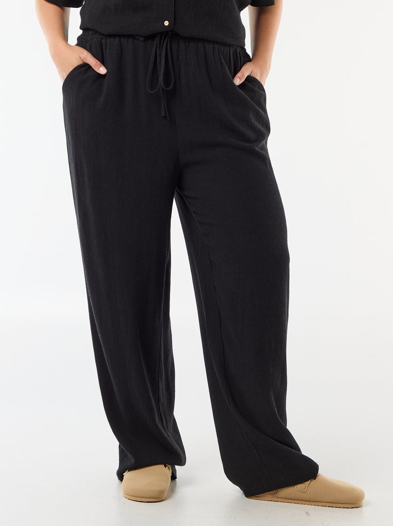 Pantalon uni en lin mélangé Noir - Kiabi