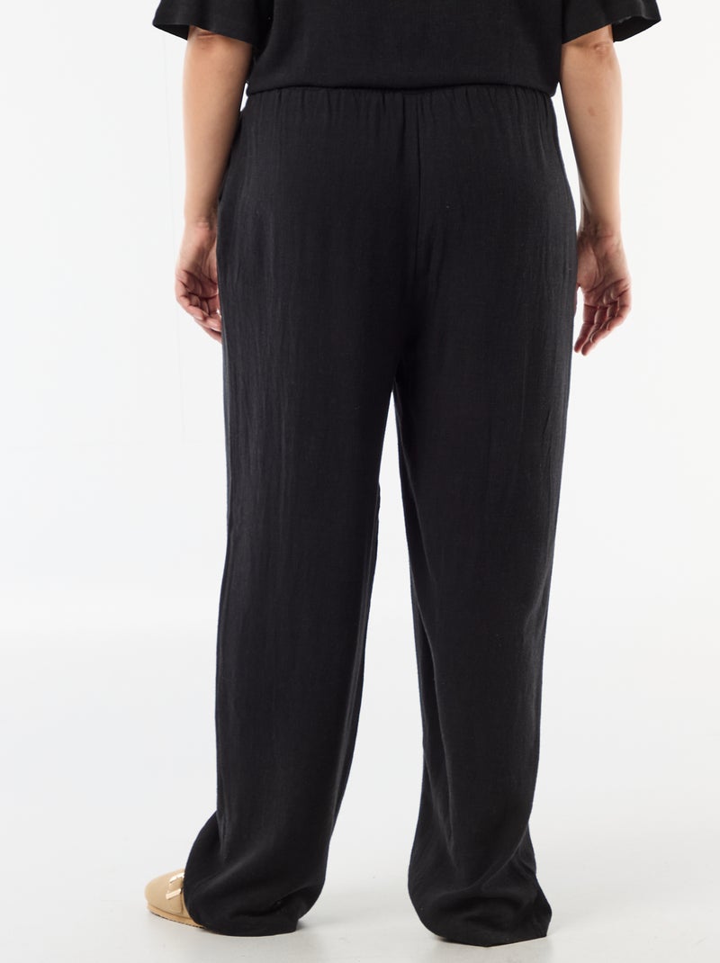 Pantalon uni en lin mélangé Noir - Kiabi