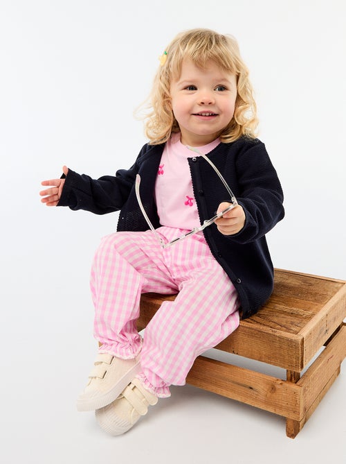 Pantalon vichy rose en popeline de coton - Kiabi