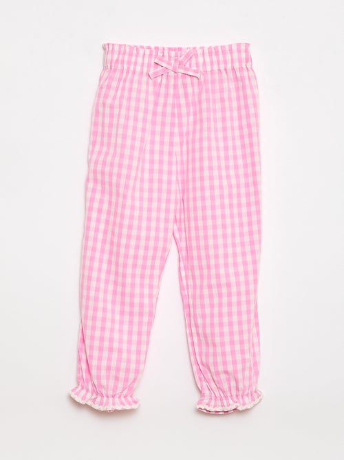 Pantalon vichy rose en popeline de coton - Kiabi