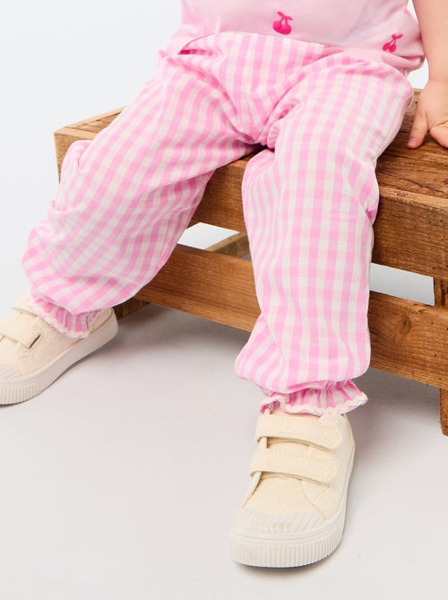 Pantalon vichy rose en popeline de coton - Kiabi